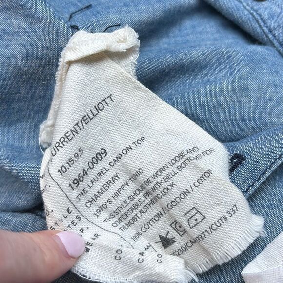 Current Elliot Chambray Laurel Canyon Popover Henley Denim Top Sz 1 - Picture 2 of 5